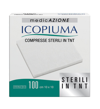 GARZA COMPRESSA IN TESSUTO NON TESSUTO ICOPIUMA ADESIVA 10X10 CM 100 PEZZI - pharmaluna