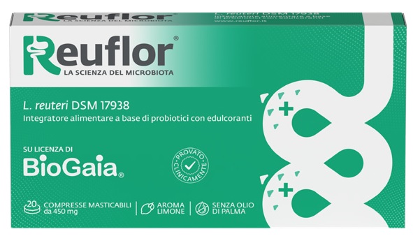 REUFLOR 20 COMPRESSE MASTICABILI AROMA LIMONE - pharmaluna