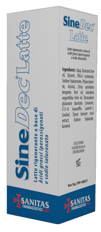 EMULSIONE PROFUMATA CONTENENTE OLIO OSSIGENATO PER PREVENZIONE E MEDICAZIONE DELLE ULCERE DA DECUBITO DI GRADO I SU PELLE INTEGRA SINEDEC LATTE 60ML - pharmaluna
