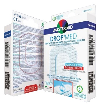 MEDICAZIONE COMPRESSA AUTOADESIVA DERMOATTIVA IPOALLERGENICA AERATA MASTER-AID DROP MED 10,5X15 5 PEZZI - pharmaluna