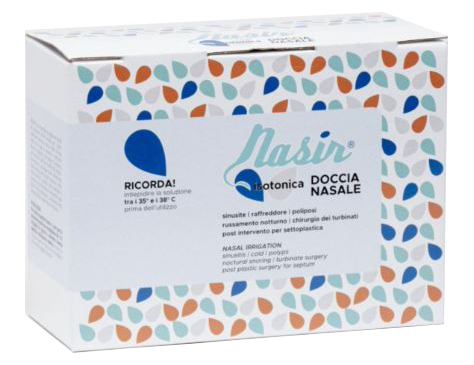 NASIR LAVAGGIO NASALE SOLUZIONE FISIOLOGICA ISOTONICA STERILE SCATOLA CON 4 SACCHE 500ML 4 BLISTER 1 VENTOSA - pharmaluna