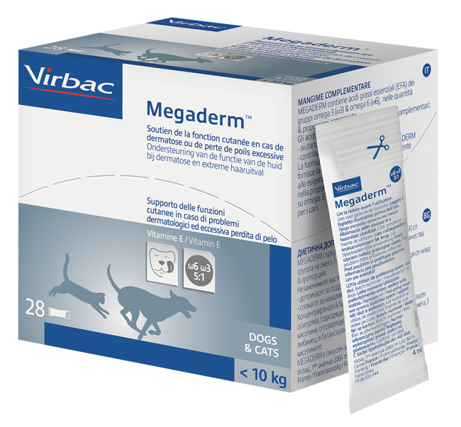 MEGADERM SUPPLEMENTO GATTI E CANI INFERIORI A 10 KG SCATOLA DA 28 SACCHETTI MONODOSE 4 ML - pharmaluna