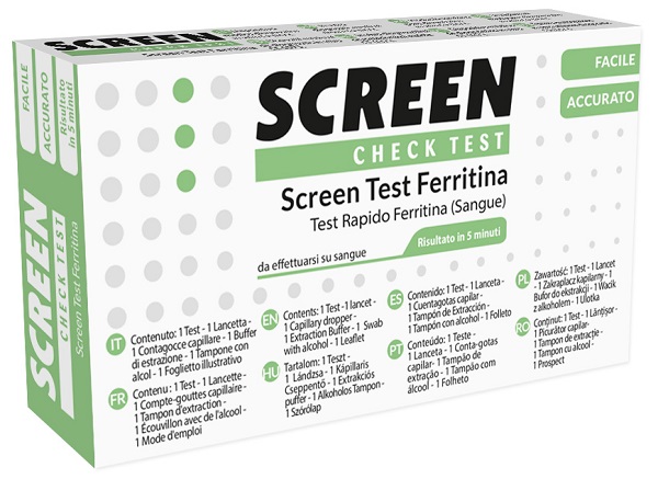TEST RAPIDO PER L'INDIVIDUAZIONE DI FERRITINA NEL SANGUE PER L'ANEMIA DA CARENZA DI FERRO SCREEN CHECK TEST ANEMIA/FERRITINA - pharmaluna