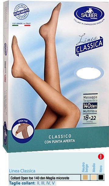SAUBER COLLANT OPEN TOE MAGLIA MICRORETE 140 DEN COLORE NEUTRO BEIGE 5 LINEA CLASSICA - pharmaluna