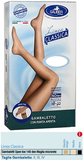 SAUBER GAMBALETTO OPEN TOE MAGLIA MICRORETE 140 DEN COLORE MEDIO TAGLIA 3 LINEA CLASSICA - pharmaluna