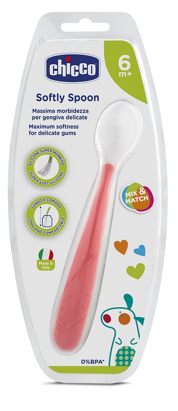 CHICCO CUCCHIAIO MORBIDO SILICONE 6M+ ROSSO UP - pharmaluna