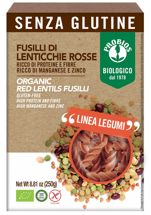 SPECIALITA' 100% LEGUMI FUSILLI LENTICCHIE ROSSE 250 G - pharmaluna