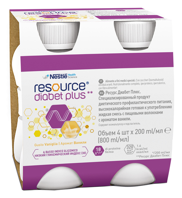 RESOURCE DIABET PLUS VANIGLIA 4 X 200 ML - pharmaluna