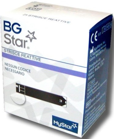 STRISCE PER MISURAZIONE GLICEMIA BGSTAR 25 PEZZI COMPATIBILI - pharmaluna