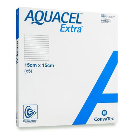 MEDICAZIONE IN HYDROFIBER STERILE COSTITUITA FIBRE IDROCOLLOIDI DI CARBOSSIMETILCELLULOSA SODICA PURA AQUACEL EXTRA 15X15 5 PEZZI - pharmaluna