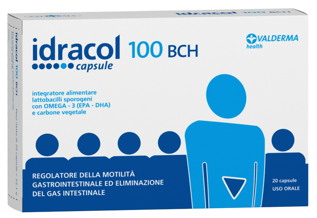 IDRACOL 100 BCH INTEGRATORE ALIMENTARE STIPSI E TRANSITO INTESTINALE ASTUCCIO 20 CAPSULE - pharmaluna