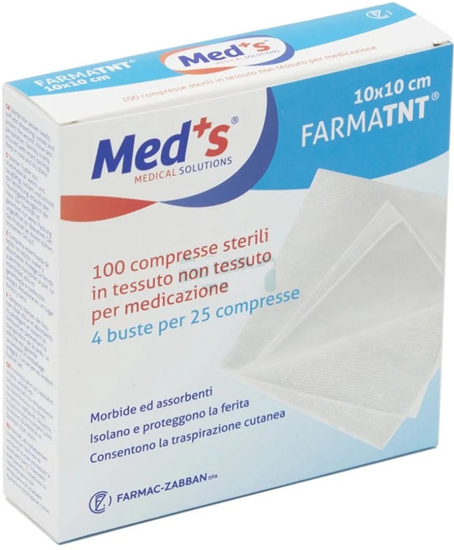 GARZA COMPRESSA MEDS FARMATNT IN TESSUTO NON TESSUTO 10X10CM 100 PEZZI - pharmaluna