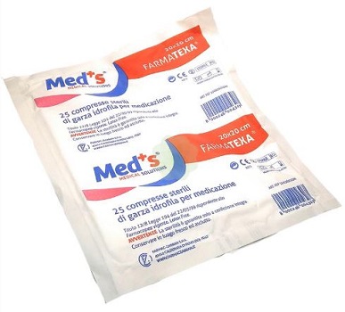 GARZA COMPRESSA MEDS FARMATEXA IDROFILA 12/8 20X20CM 25 PEZZI - pharmaluna
