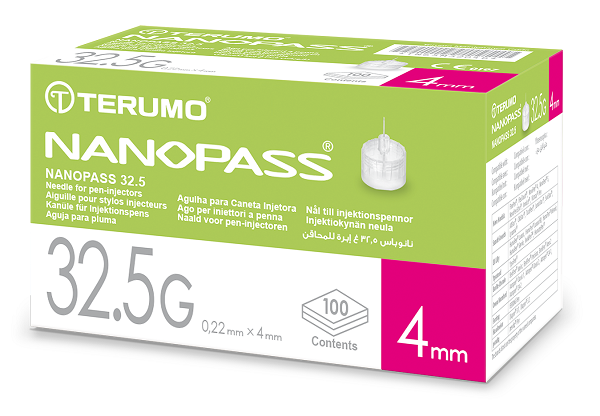 AGO PER PENNA DA INSULINA NANOPASS 32,5 GAUGE LUNGHEZZA 4 MM 100 PEZZI - pharmaluna