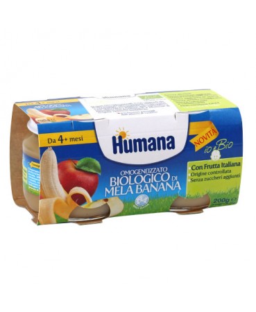 HUMANA OMOGENEIZZATO MELA/BANANA BIO 2 VASETTI 100 G - pharmaluna