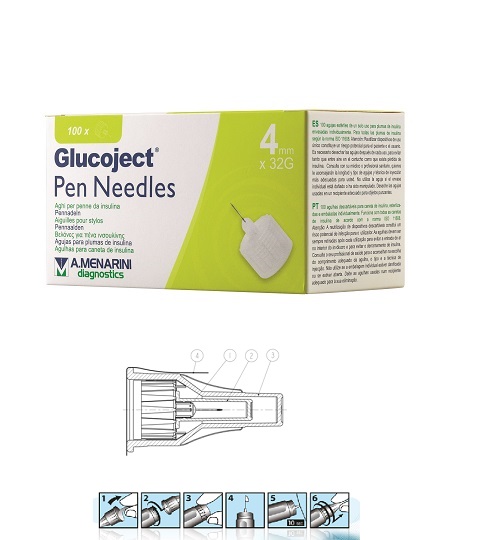 AGO PER PENNA DA INSULINA GLUCOJECT LUNGHEZZA 4 MM GAUGE 32 100 PEZZI - pharmaluna