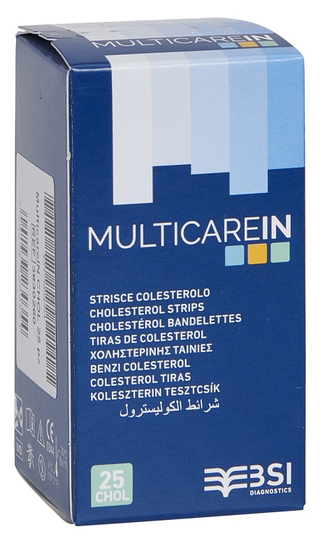 TEST COLESTEROLEMIA MULTICARE IN COLESTEROLO IN STRISCE CON ASPIRAZIONE CAPILLARE 25 PEZZI - pharmaluna