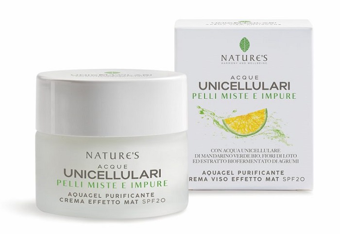 NATURE'S ACQUE UNICELLULARI AQUAGEL CREMA VISO EFFETTO MAT SPF20 50 ML - pharmaluna