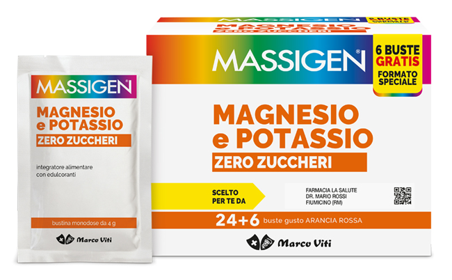 MASSIGEN MAGNESIO POTASSIO ZERO ZUCCHERO 24 BUSTINE + 6 BUSTINE - pharmaluna