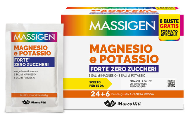 MASSIGEN MAGNESIO POTASSIO FORTE ZERO ZUCCHERO 24 BUSTINE + 6 BUSTINE - pharmaluna