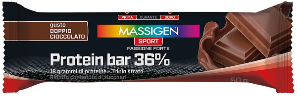 MASSIGEN SPORT PROTEIN BARRETTA 36% DOPPIO CIOCCOLATO 35 G - pharmaluna