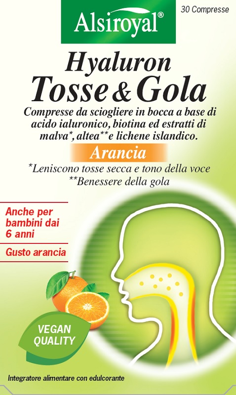 HYALURON TOSSE & GOLA ARANCIA 30 COMPRESSE MASTICABILI - pharmaluna