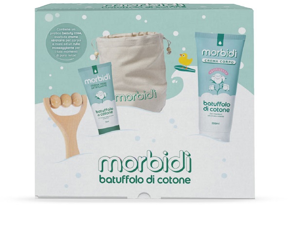 MORBIDI' REGALO KIT COTONE 1 CREMA MANI + 1 CREMA CORPO + 1 MASSAGGIATORE IN LEGNO + 1 BEAUTY - pharmaluna