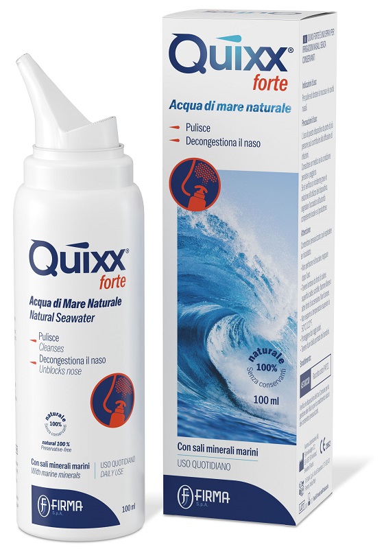 SOLUZIONE SPRAY PER IRRIGAZIONI NASALI QUIXX FORTE ACQUA MARINA IPERTONICA 100 ML - pharmaluna