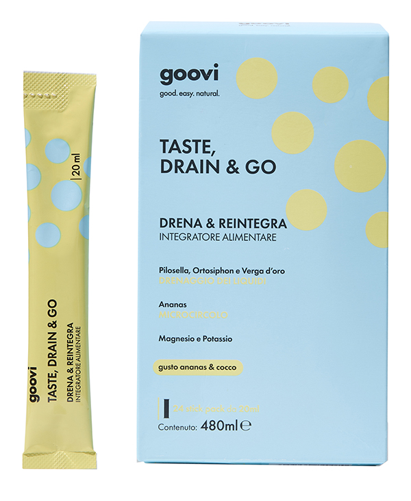 GOOVI TASTE DRAIN&GO GUSTO ANANAS & COCCO 24 STICK PACK 20 ML SENZA GLUTINE NATURALMENTE PRIVO DI LATTOSIO - pharmaluna