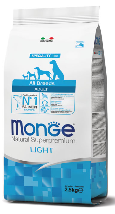 MONGE ALL BREEDS ADULT LIGHT SALMONE & RISO 2500 G - pharmaluna