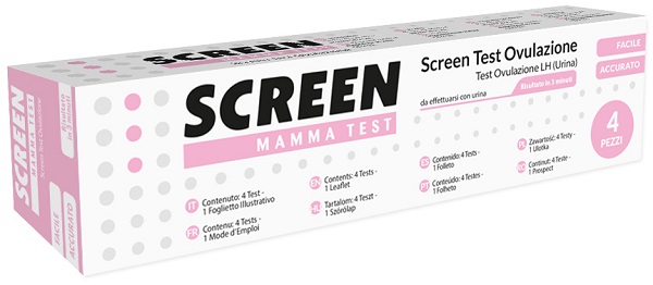 TEST RAPIDO CHE RILEVA TRAMITE URINA L'ORMONE LH INDIVIDUANDO IL PERIODO DI OVULAZIONE 4 PEZZI SCREEN MAMMA TEST OVULAZIONE - pharmaluna