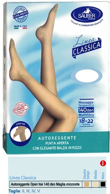 SAUBER AUTOREGGENTE OPEN TOE MAGLIA MICRORETE 140 DEN COLORE NEUTRO BEIGE TAGLIA 2 LINEA CLASSICA - pharmaluna