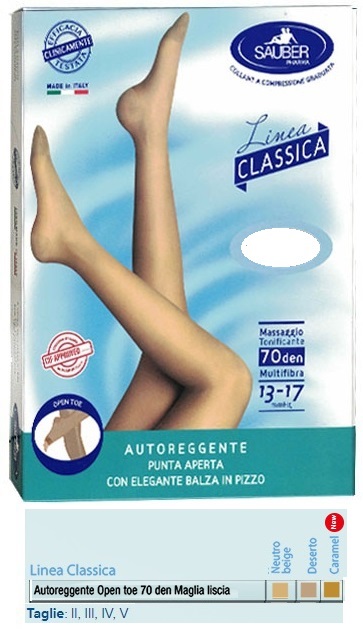 SAUBER AUTOREGGENTE OPEN TOE MAGLIA LISCIA 70 DEN COLORE DESERTO TAGLIA 4 LINEA CLASSICA - pharmaluna