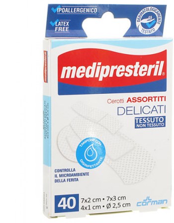 MEDIPRESTERIL CEROTTI DELICATI ASSORTITI 4 FORMATI 40 PEZZI - pharmaluna
