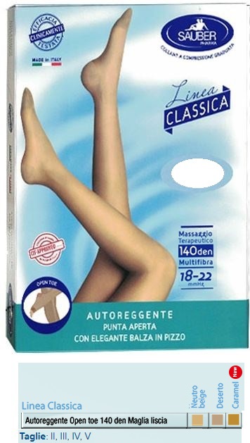 SAUBER AUTOREGGENTE OPEN TOE MAGLIA LISCIA 140 DEN COLORE CARAMEL TAGLIA 2 LINEA CLASSICA - pharmaluna