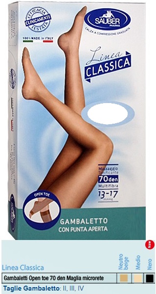 SAUBER GAMBALETTO OPEN TOE MAGLIA MICRORETE 70 DEN COLORE NERO TAGLIA 2 LINEA CLASSICA - pharmaluna