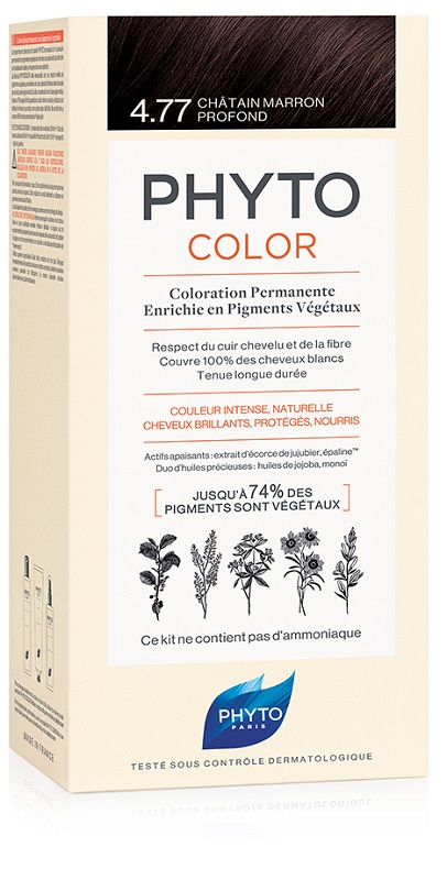 PHYTOCOLOR 4,77 CASTANO MARRONE INTENSO LATTE + CREMA + MASCHERA + 1 PAIO DI GUANTI - pharmaluna