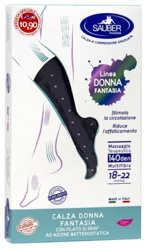 SAUBER CALZA DONNA FANTASIA FILATO Q-SKIN 140 DEN JEANS POIS BIANCHI TAGLIA P PROMO - pharmaluna