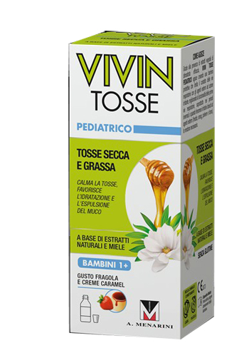 VIVIN TOSSE PEDIATRICO SCIROPPO PER TOSSE SECCA E GRASSA GUSTO FRAGOLA E CREME CARAMEL 150 ML - pharmaluna