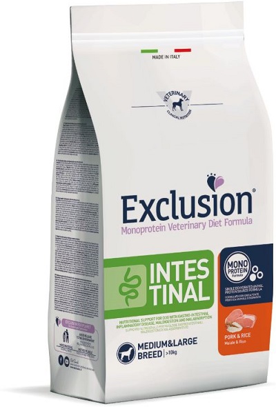 EXCLUSION MONOPROTEIN VETERINARY DIET FORMULA DOG INTESTINAL PORK AND RICE MEDIUM/LARGE 12 KG DRY - pharmaluna