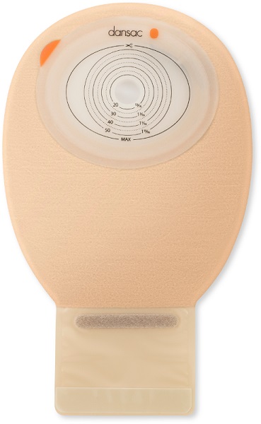 DANSAC NOVALIFE TRE 1 SACCA APERTA OPACA PIANA MIDI PER ILEOSTOMIA CON FINESTRA RITAGLIABILE 15-55X70 MM 420 ML 30 PEZZI - pharmaluna