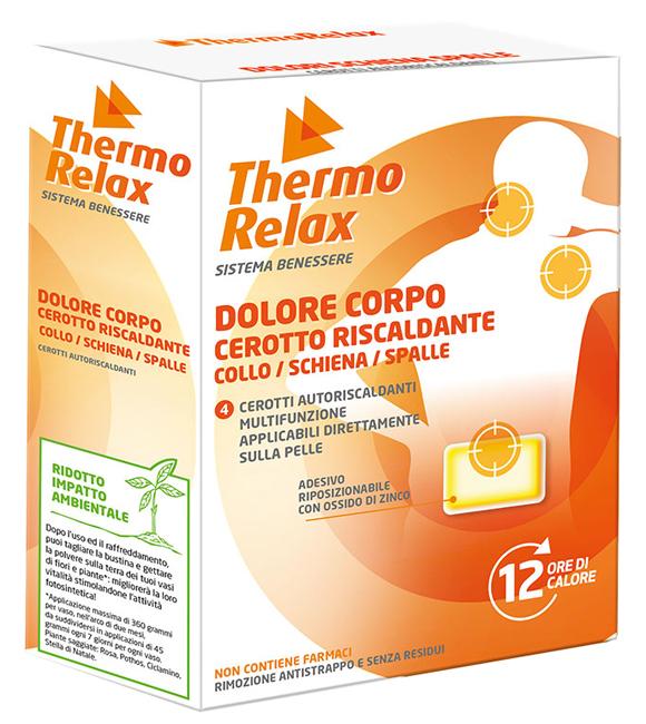 THERMORELAX CEROTTO AUTORISCALDANTE DOLORE CORPO COLLO/SCHIENA/SPALLE 4 PEZZI - pharmaluna
