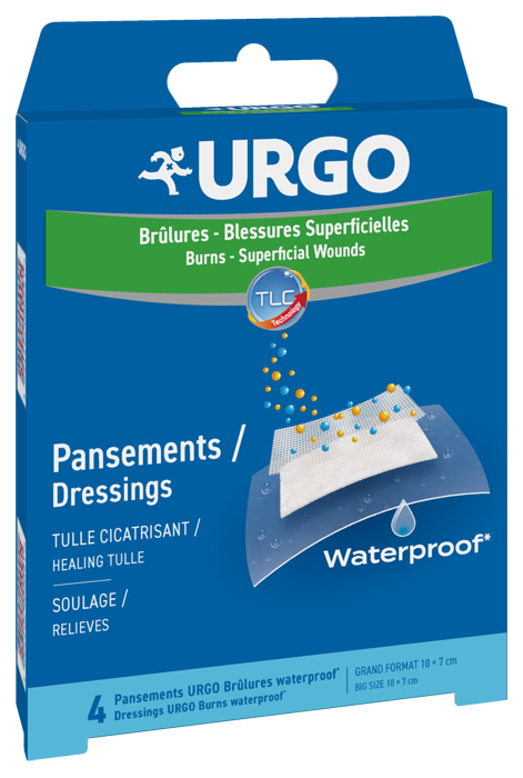 URGO USTIONI SUPERFICIALI WATERPROOF 10 X 7 CM 4 PEZZI - pharmaluna