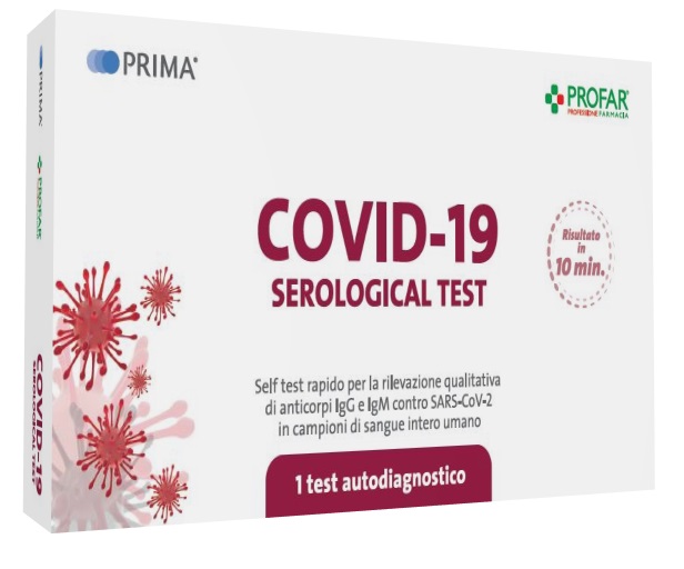 TEST SIEROLOGICO RAPIDO COVID-19 PROFAR PRIMA AUTODIAGNOSTICO DETERMINAZIONE QUALITATIVA ANTICORPI IGG/IGM ANTI SARS-COV-2 NEL SANGUE MEDIANTE IMMUNOCROMATOGRAFIA - pharmaluna
