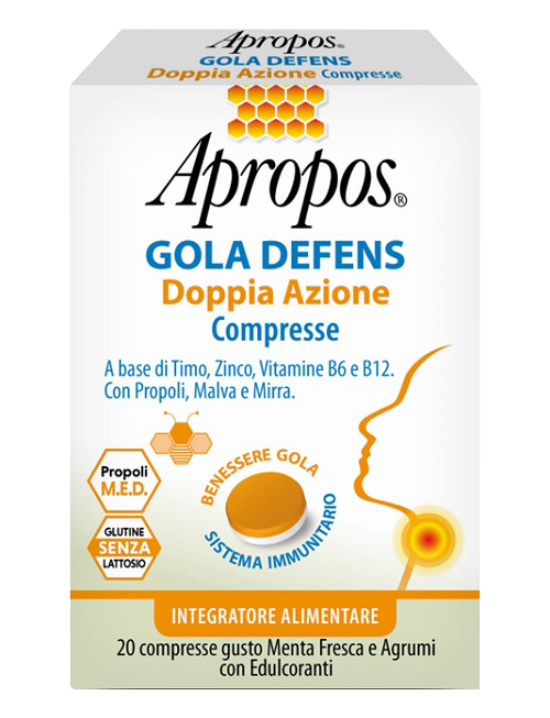 APROPOS GOLA DEFENS DOPPIA AZIONE 20 COMPRESSE - pharmaluna