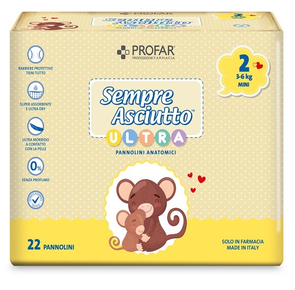 PANNOLINI PROFAR SEMPRE ASCIUTTO ULTRA MINI 3/6 KG 22 PEZZI - pharmaluna