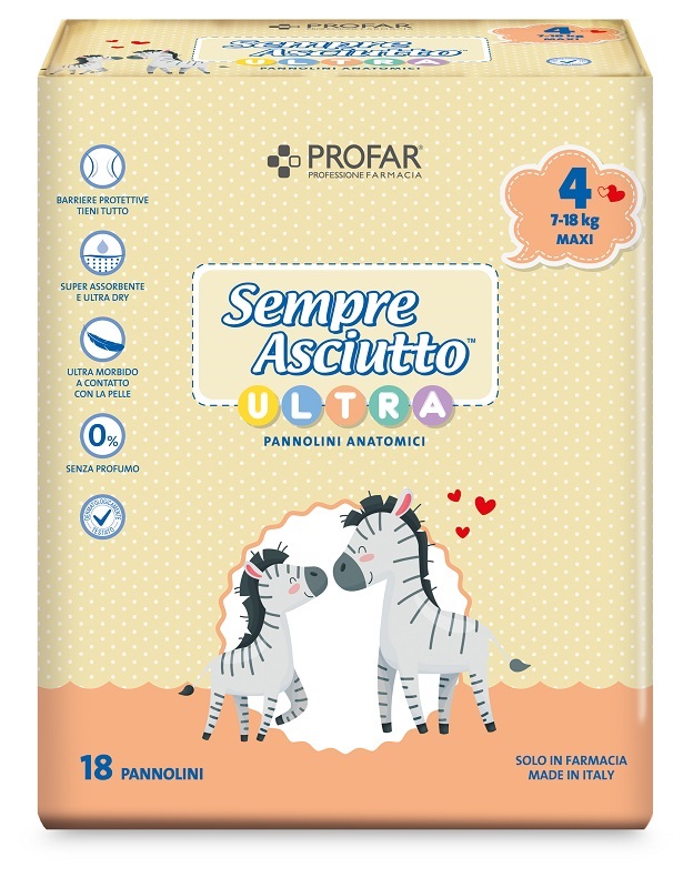 PANNOLINI PROFAR SEMPRE ASCIUTTO ULTRA MAXI 7/18 KG 18 PEZZI - pharmaluna