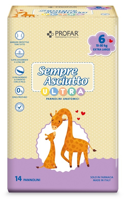PANNOLINI PROFAR SEMPRE ASCIUTTO ULTRA EXTRA 15/30 KG 14 PEZZI - pharmaluna