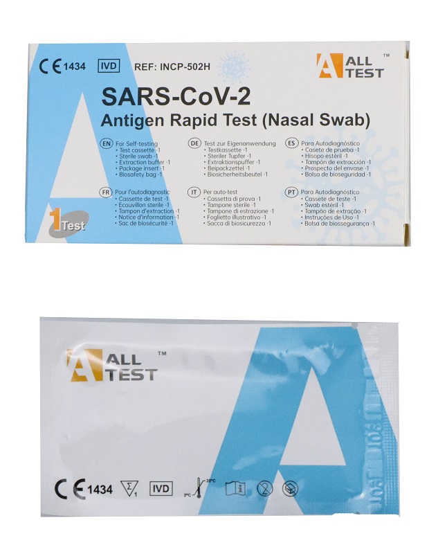 TEST ANTIGENICO RAPIDO COVID-19 ALLTEST AUTODIAGNOSTICO DETERMINAZIONE QUALITATIVA ANTIGENI SARS-COV-2 IN TAMPONI NASALI MEDIANTE IMMUNOCROMATOGRAFIA - pharmaluna