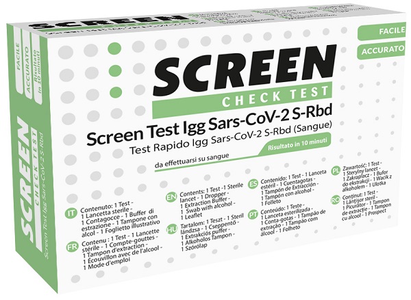 TEST SIEROLOGICO RAPIDO COVID-19 SCREEN TEST AUTODIAGNOSTICO DETERMINAZIONE QUALITATIVA ANTICORPI IGG SARS-COV-2 IN CAMPIONI DI SANGUE INTERO MEDIANTE IMMUNOCROMATOGRAFIA - pharmaluna
